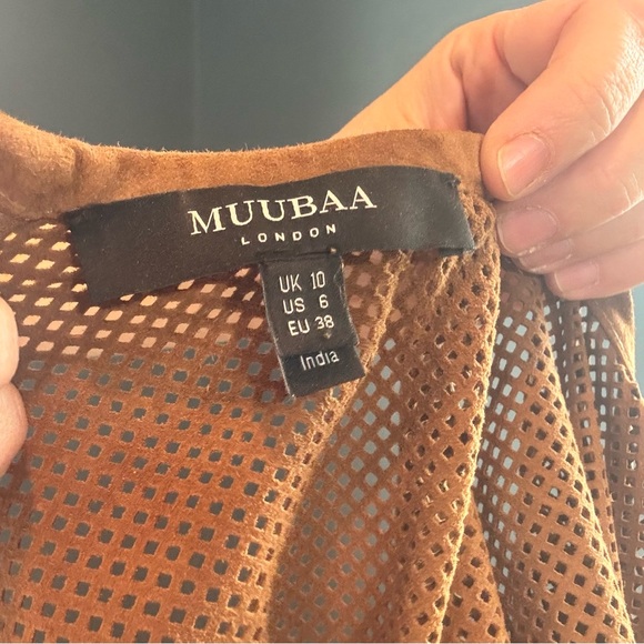 Muubaa Brown Suede Perforated Short Sleeve Top size 10 - Picture 7 of 7